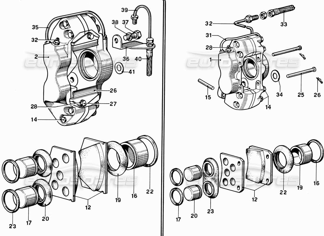 ferrari 365 gt 2+2 (mechanical) front and rear brakes calipers part diagram