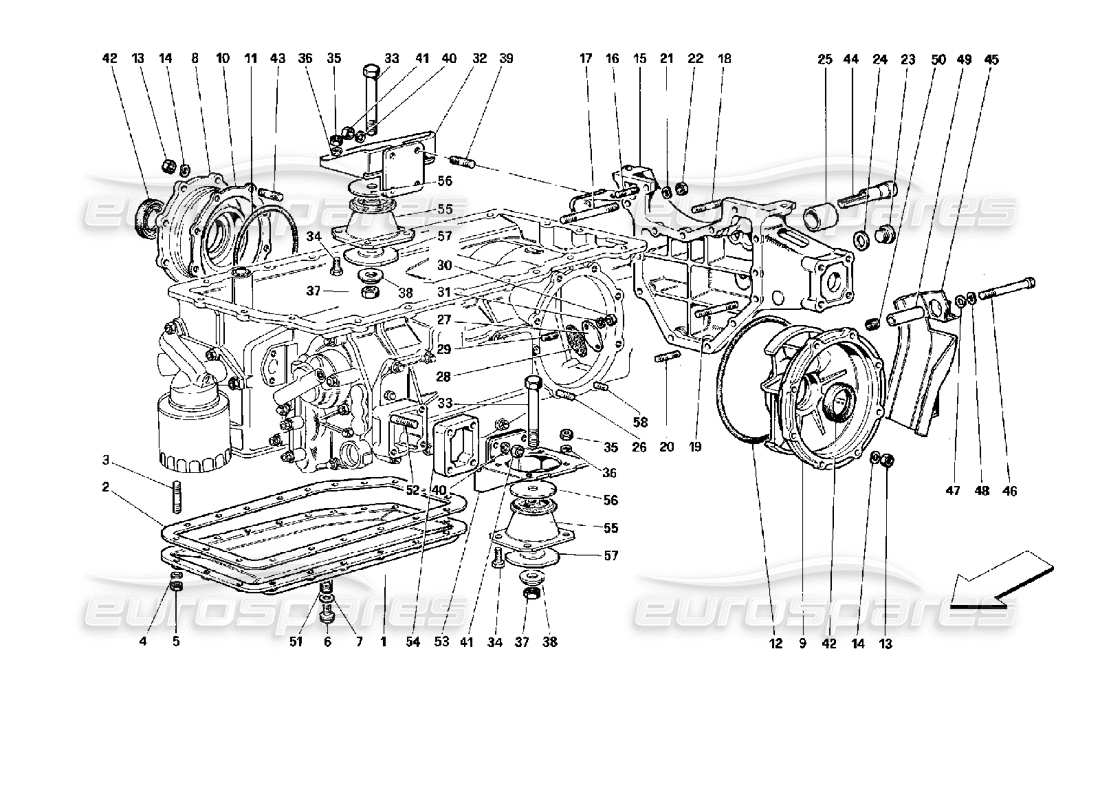 ferrari 512 tr gearbox - mounting and covers part diagram