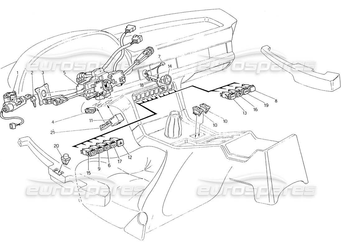 maserati 222 / 222e biturbo switches and steering part diagram