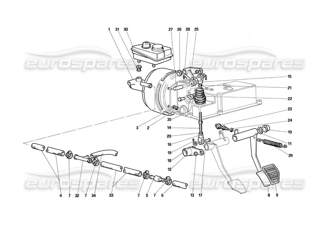 ferrari testarossa (1987) brake hydraulic system part diagram