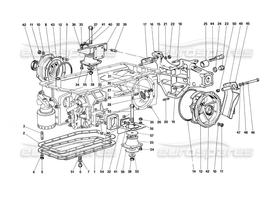 ferrari testarossa (1987) gear box - mountings and covers part diagram