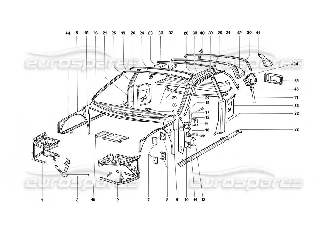 ferrari testarossa (1987) body - internal components part diagram