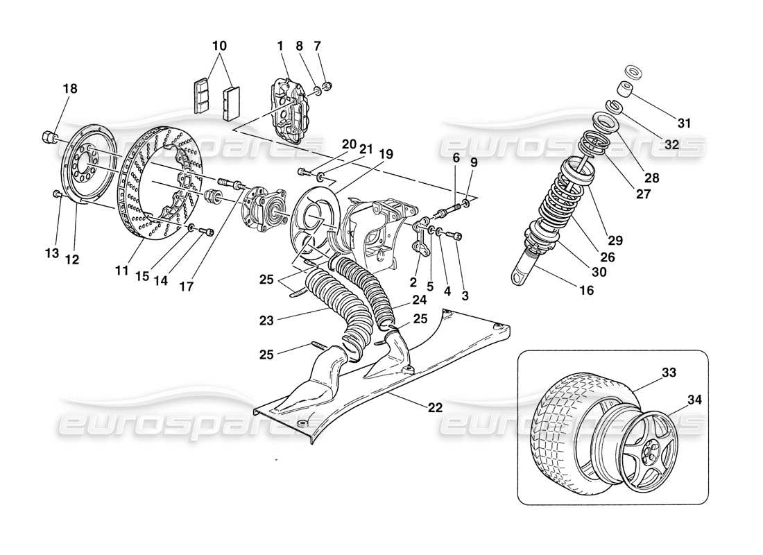 ferrari 355 challenge (1999) brakes - shock-absorbers - rear air intakes - wheels part diagram