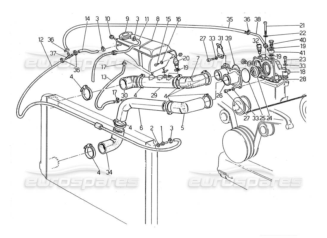 maserati 2.24v engine cooling pipes and thermostat part diagram