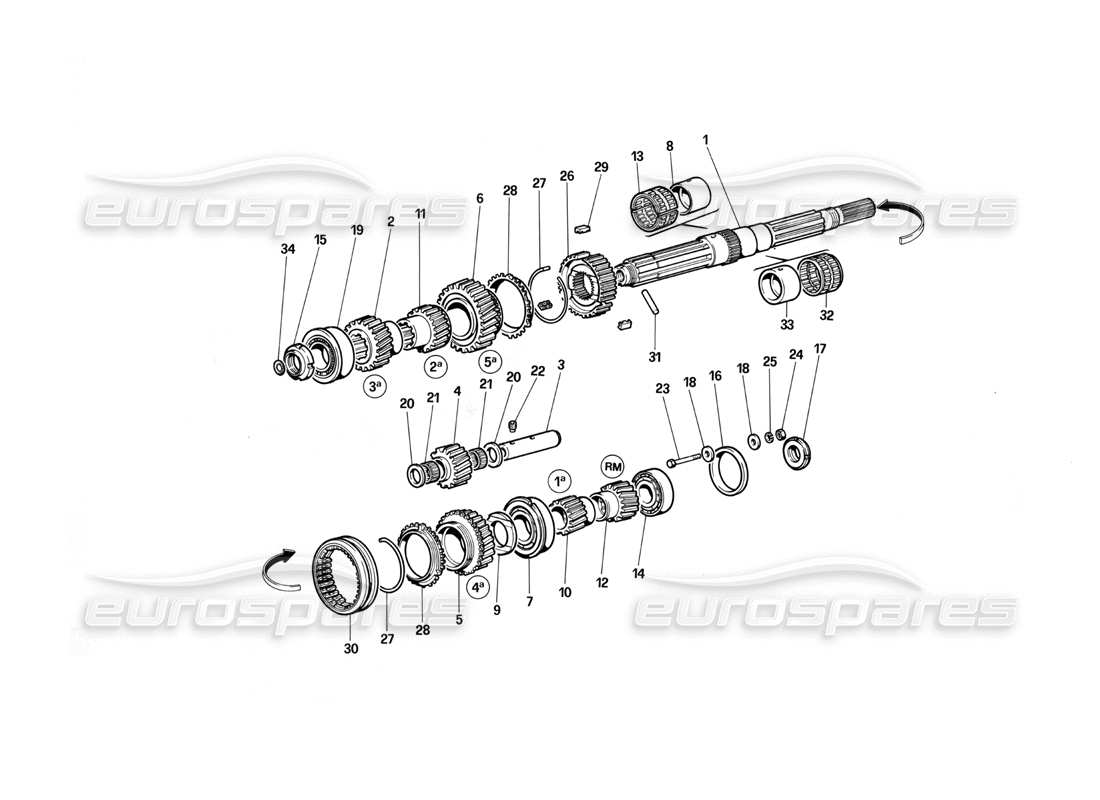 ferrari testarossa (1987) main shaft gears part diagram