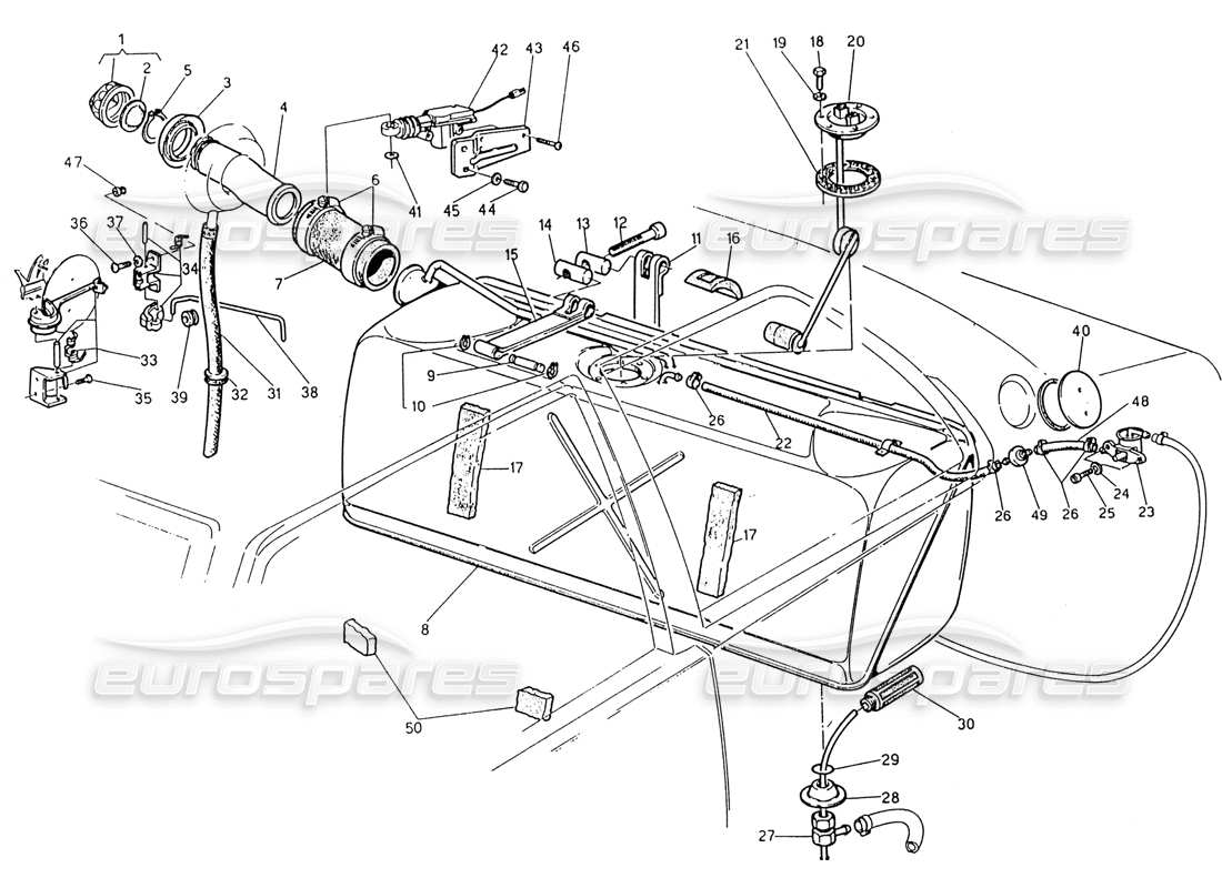 maserati 222 / 222e biturbo fuel tank part diagram