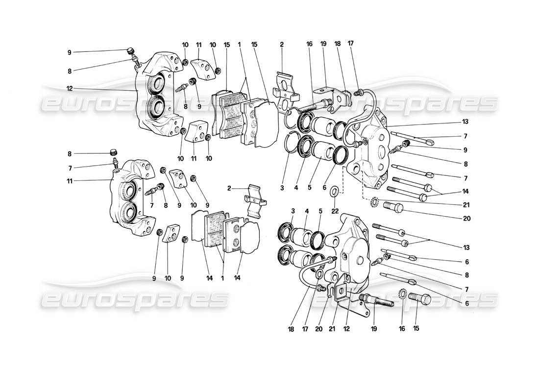 ferrari 412 (mechanical) calipers for front and rear brakes part diagram