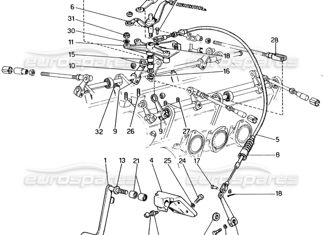 ferrari 365 gt4 2+2 (1973) throttle control (variant for rhd versions) part diagram