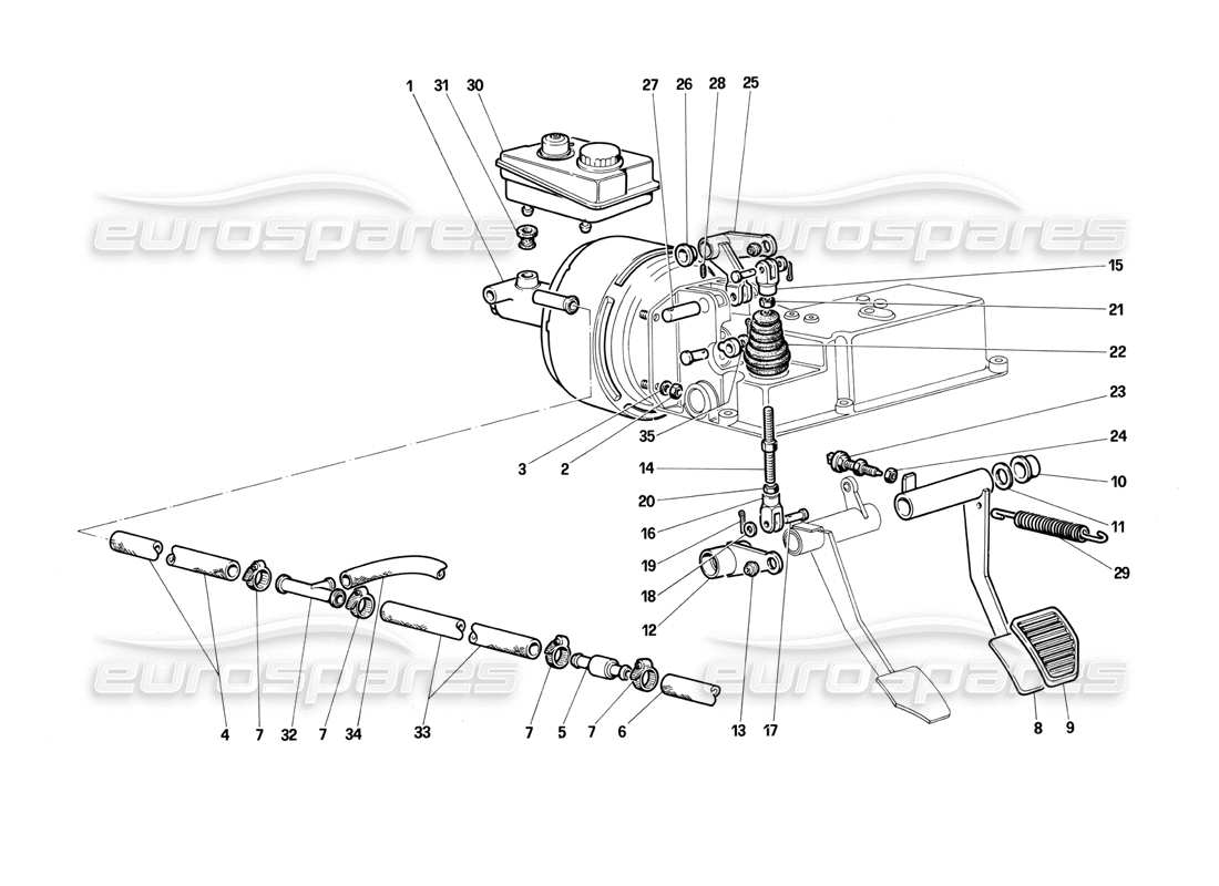 ferrari testarossa (1990) brake hydraulic system part diagram