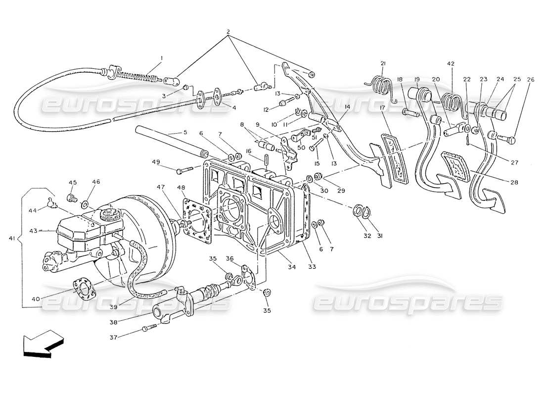 maserati ghibli 2.8 (non abs) pedal board, power brake, clutch pump part diagram