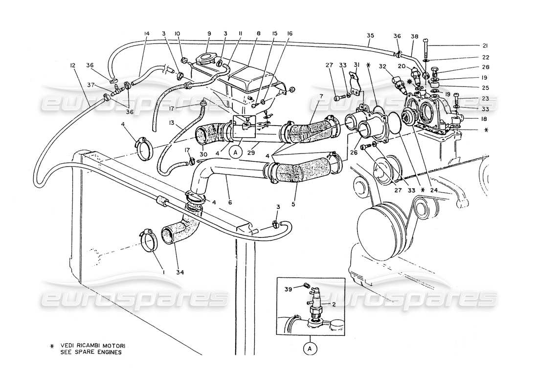 maserati ghibli 2.8 (non abs) engine cooling-thermostat. boot part diagram