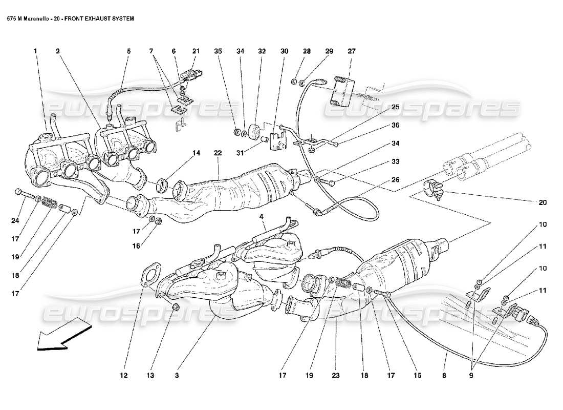 ferrari 575m maranello front exhaust system parts diagram