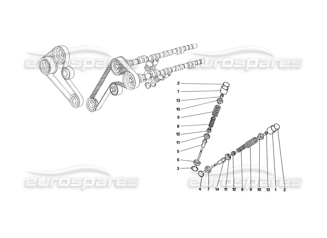 ferrari 328 (1988) timing system - tappets parts diagram