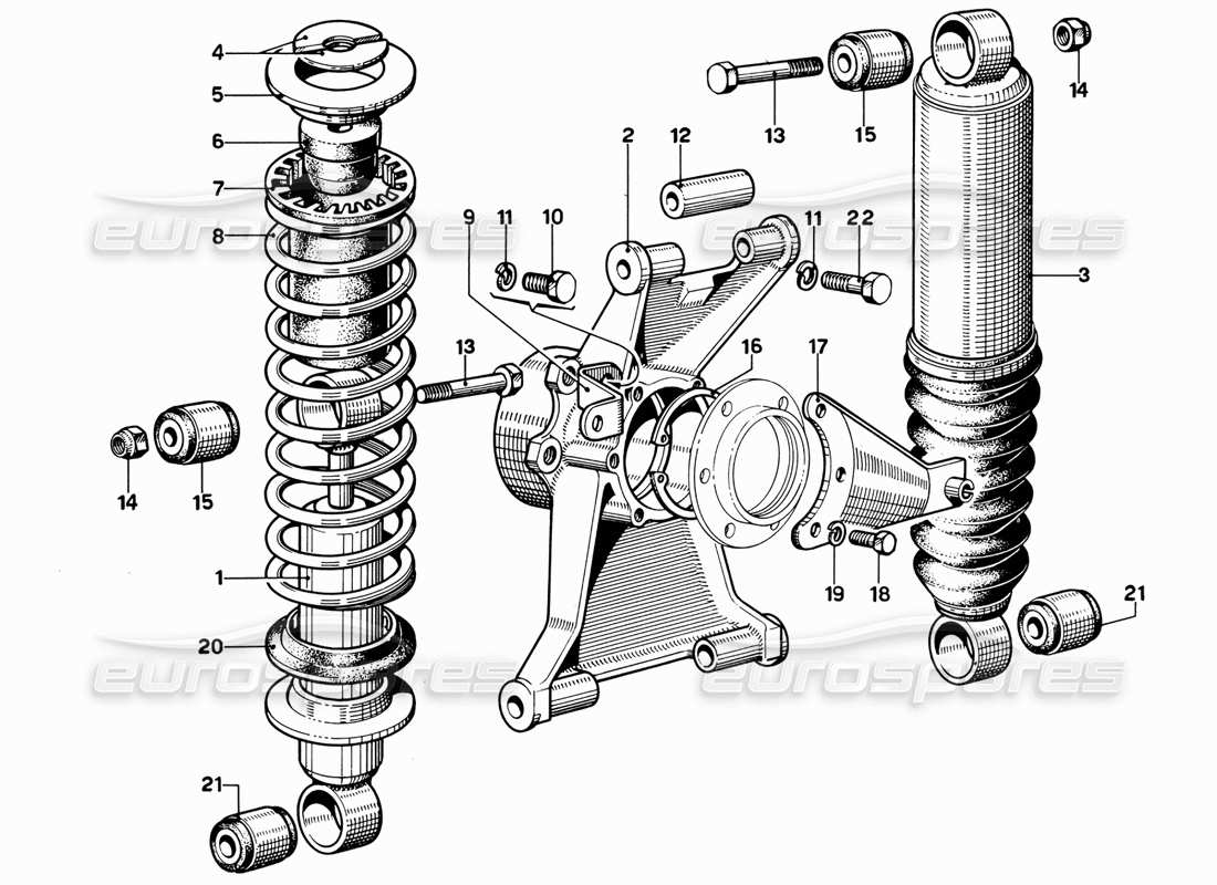 ferrari 365 gt 2+2 (mechanical) rear suspension - damper and self-levelling unit part diagram