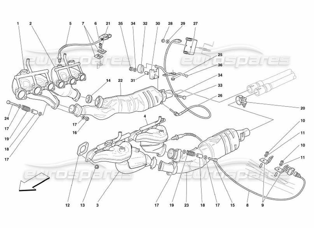 ferrari 575 superamerica front exhaust system part diagram