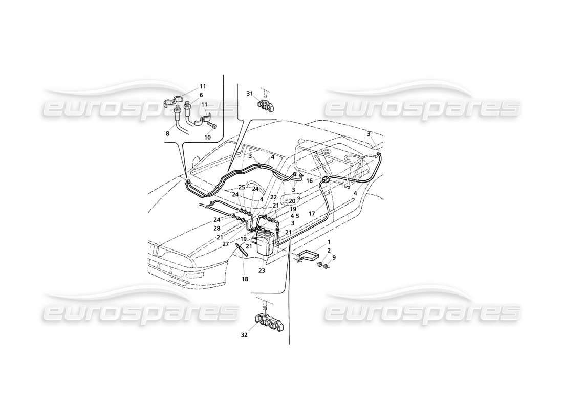 maserati qtp v8 evoluzione evapor. vapours recovery system and fuel pipes part diagram