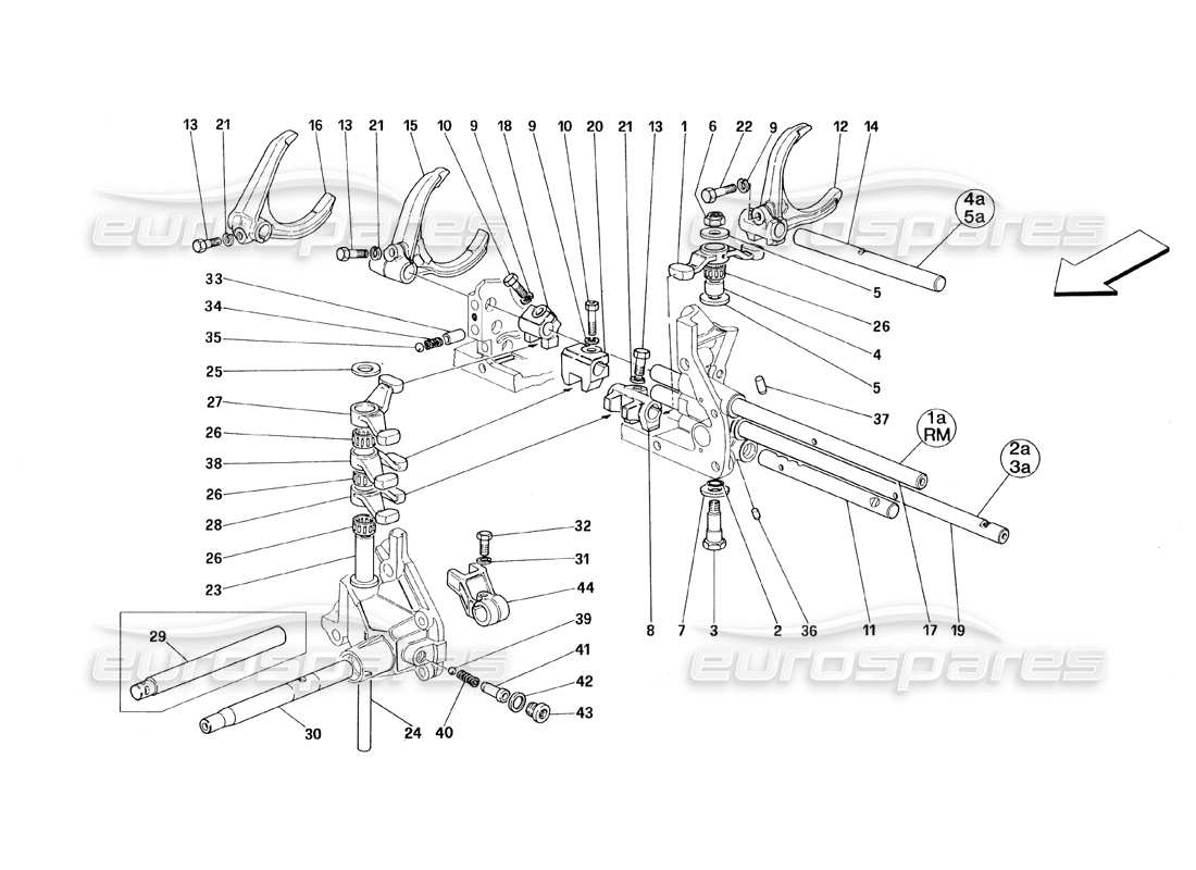 ferrari 348 (1993) tb / ts inside gearbox controls part diagram