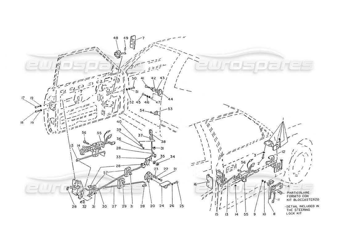 maserati ghibli 2.8 (non abs) doors - hinges and internal controls part diagram