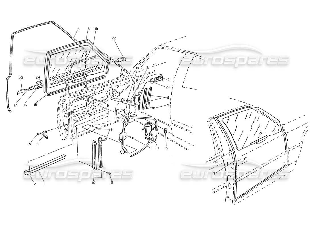 maserati ghibli 2.8 (non abs) doors - glass and window lift part diagram