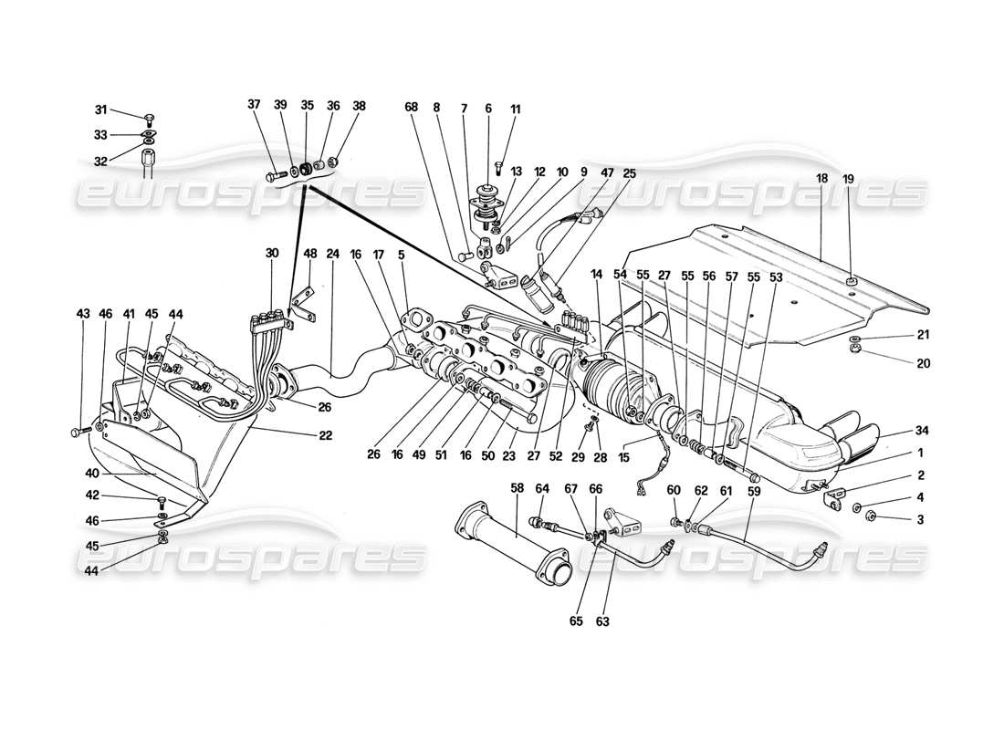 ferrari 328 (1988) exhaust system (for us - sa - ch87 and ch88 version) part diagram