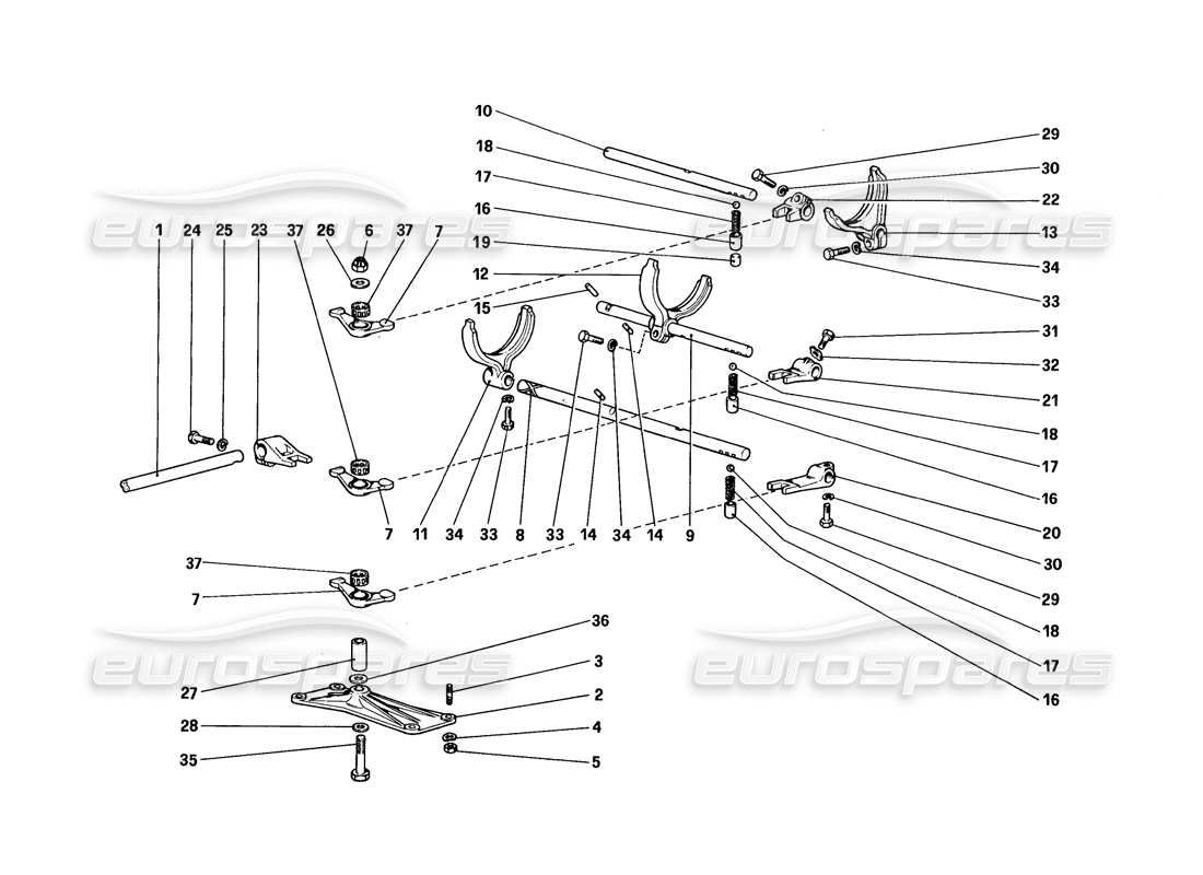 ferrari 328 (1988) inside gearbox controls part diagram