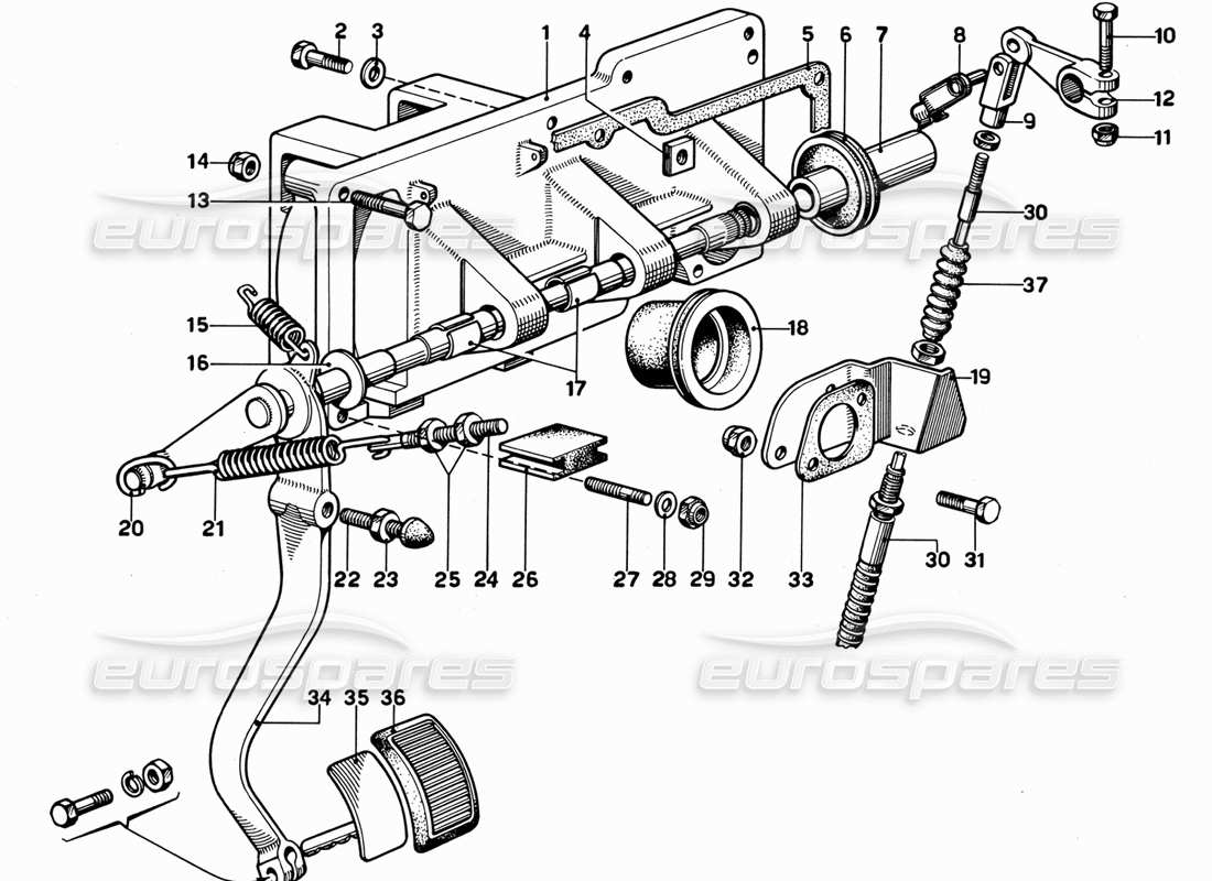 ferrari 365 gt 2+2 (mechanical) pedal board - clutch control part diagram