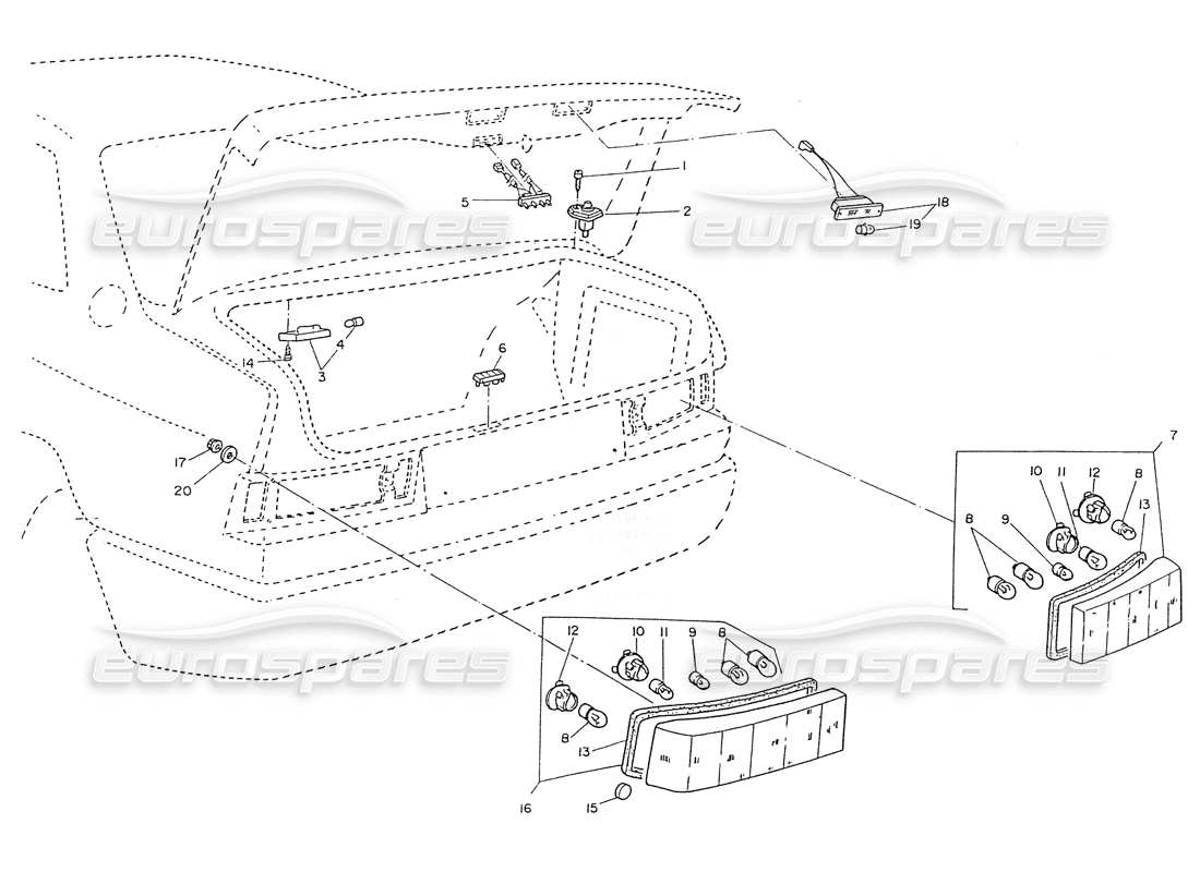 maserati ghibli 2.8 (non abs) tail light part diagram