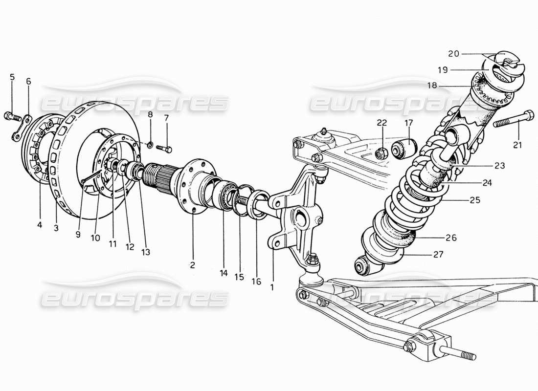 ferrari 206 gt dino (1969) front suspension - shock absorber part diagram