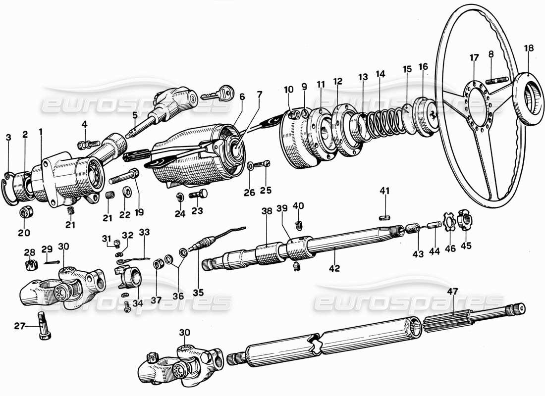 ferrari 365 gt 2+2 (mechanical) steering column part diagram