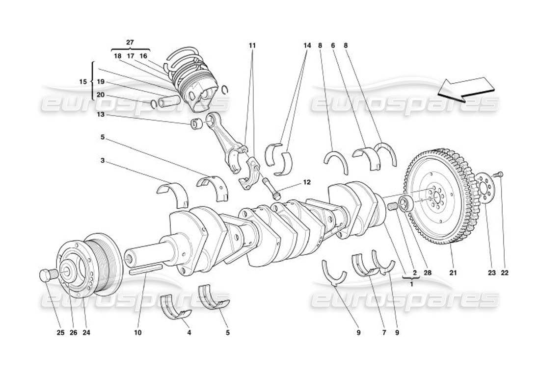 ferrari 575 superamerica driving shaft - connecting rods and pistons part diagram