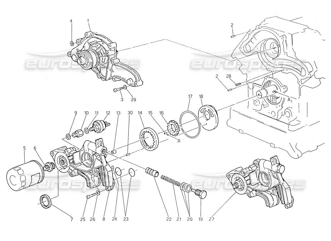 maserati karif 2.8 water pump - oil pump part diagram