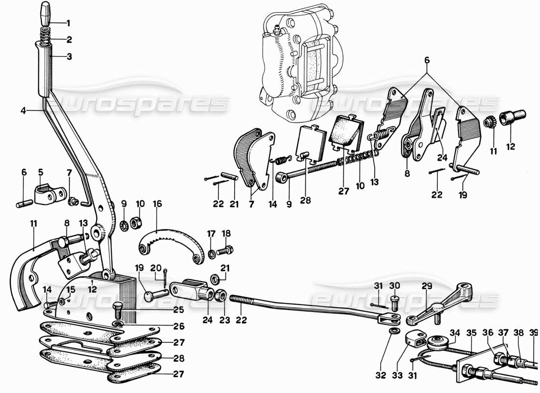 ferrari 365 gt 2+2 (mechanical) hand-brake control part diagram