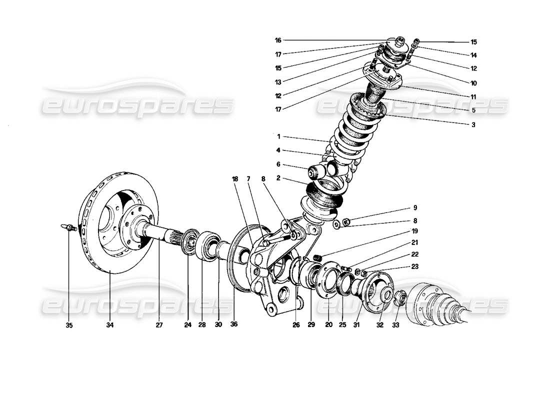 ferrari mondial 3.0 qv (1984) rear suspension - shock absorber and brake disc part diagram