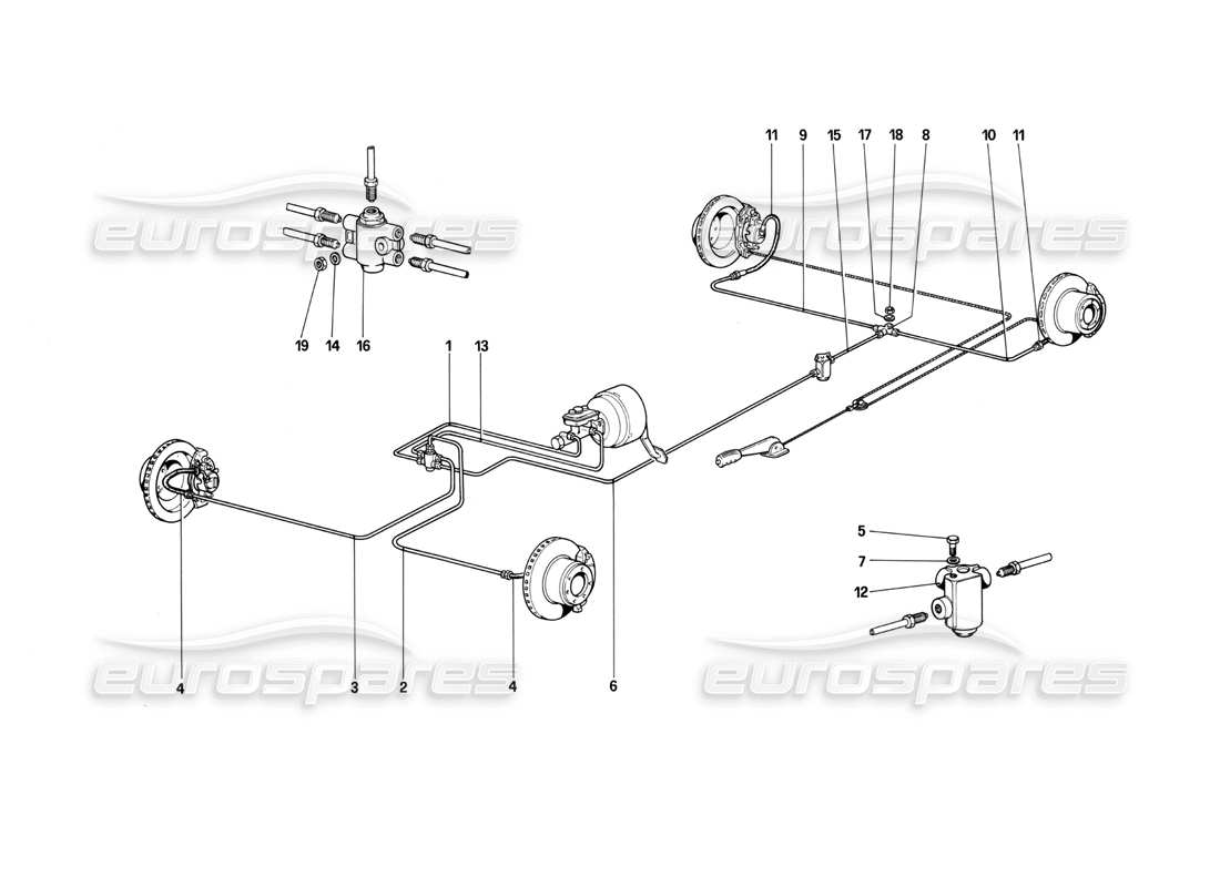 ferrari mondial 3.0 qv (1984) brake system (valid for rhd - for lhd from chassis no. 43013) part diagram