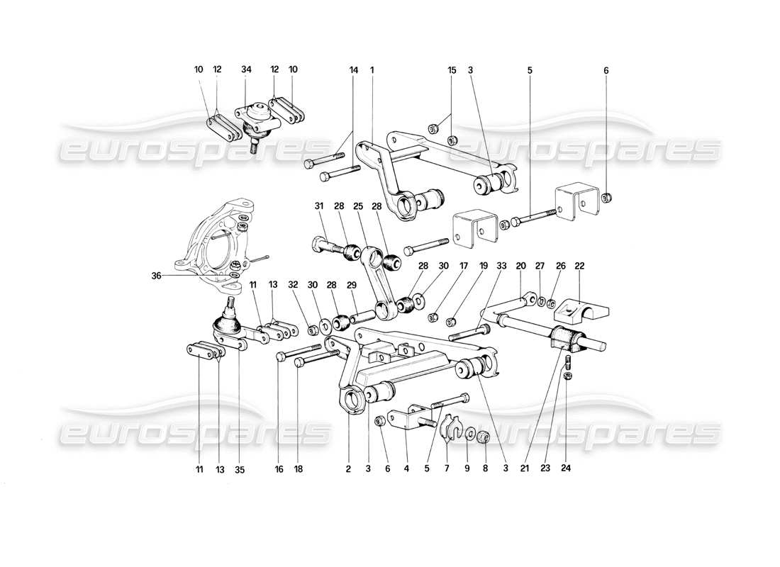 ferrari mondial 3.0 qv (1984) front suspension - wishbones part diagram