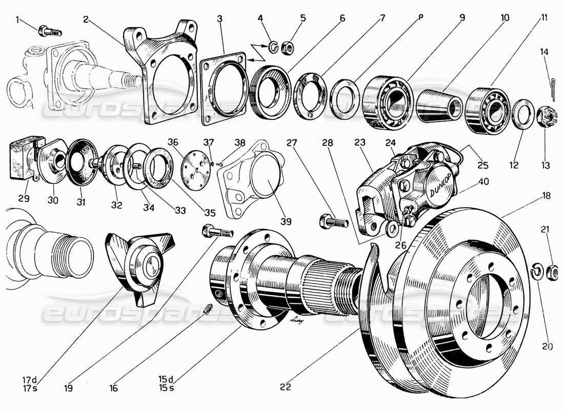 ferrari 330 gt 2+2 front brakes and hubs part diagram