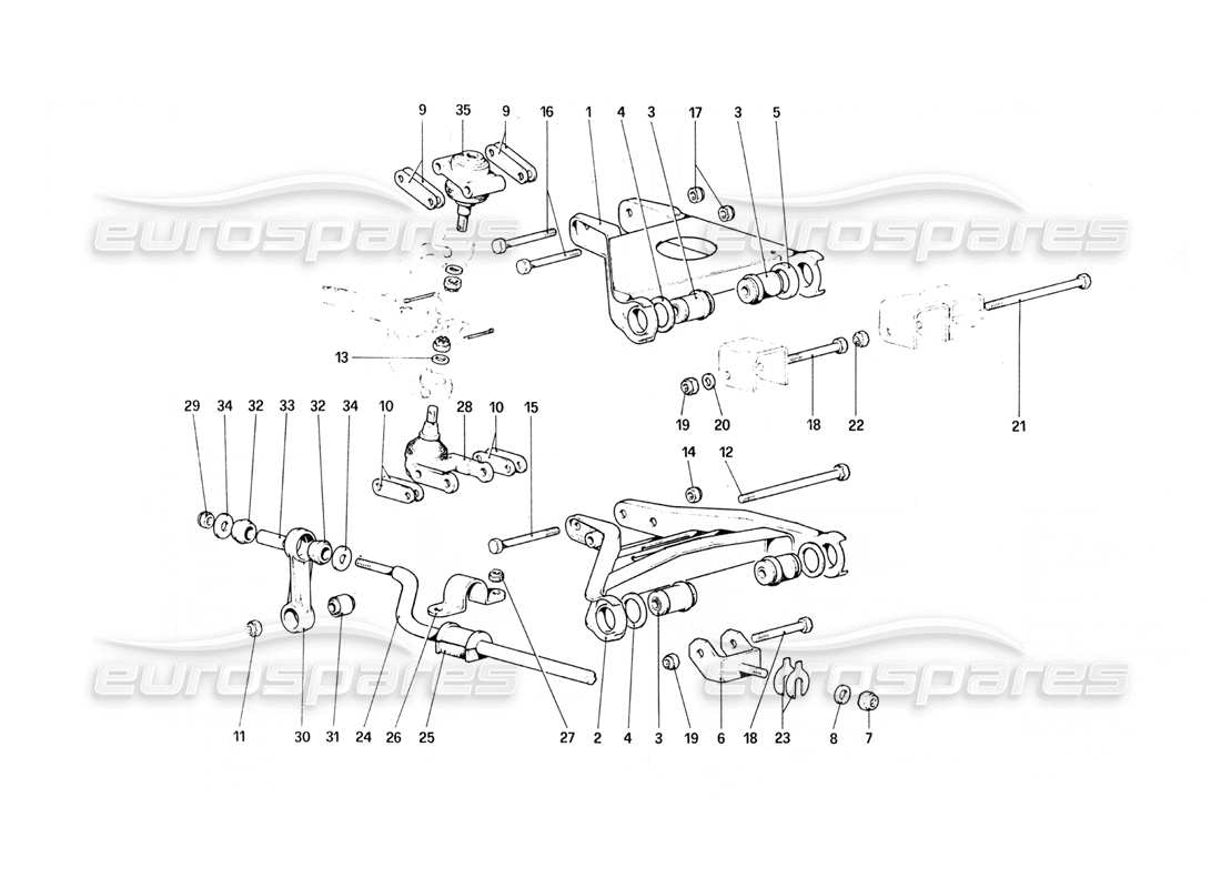 ferrari 308 quattrovalvole (1985) front suspension - wishbones part diagram