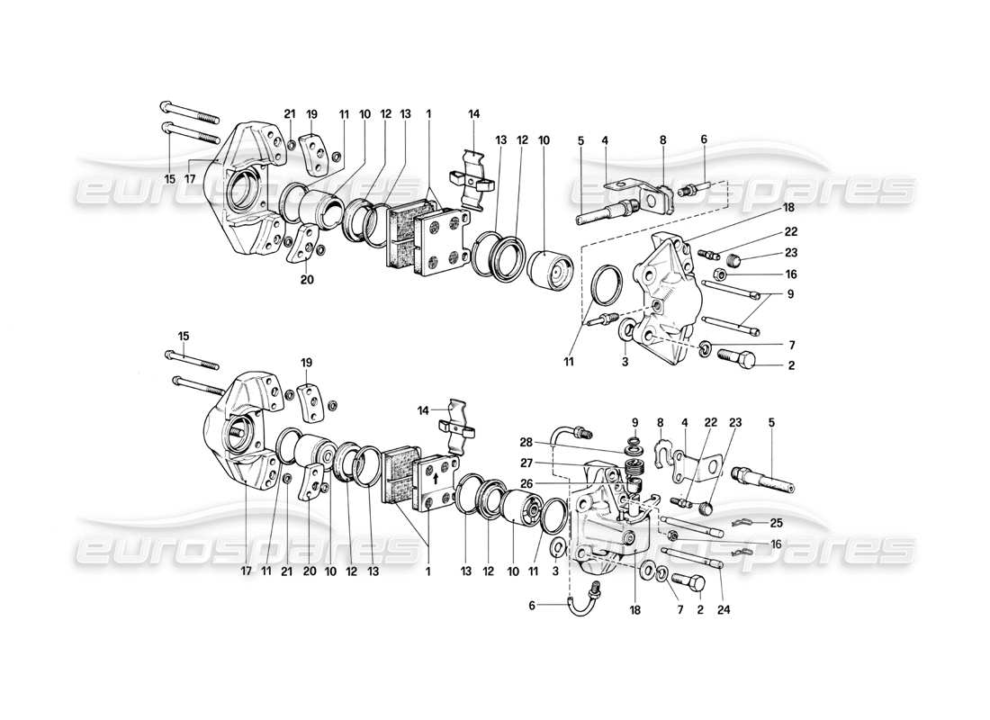 ferrari mondial 3.0 qv (1984) calipers for front and rear brakes (valid only for lhd up to chassis no. 43011) part diagram