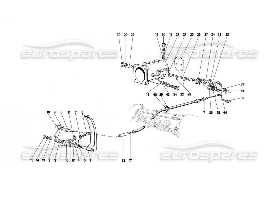 ferrari mondial 3.0 qv (1984) throttle housing and linkage part diagram