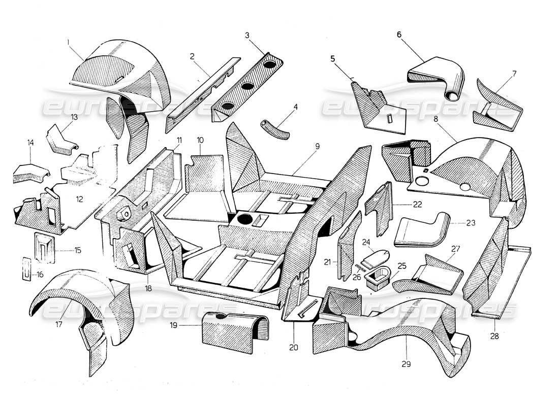 lamborghini countach lp400 fiberglass inner coating part diagram