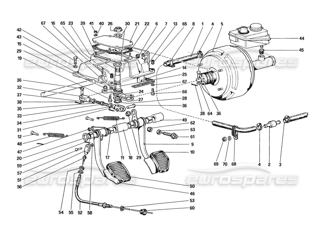 ferrari 328 (1988) pedal board - brake and clutch controls (for car with antiskid system) part diagram