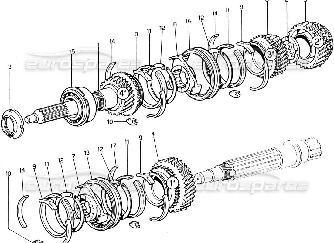 ferrari 365 gt4 2+2 (1973) lay shall gears (front end) part diagram