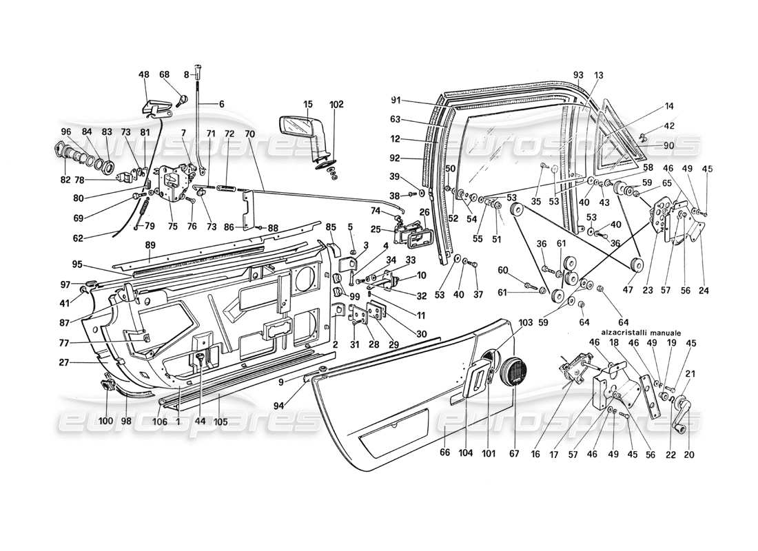 ferrari 288 gto doors part diagram