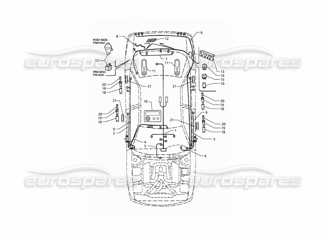 maserati qtp. 3.2 v8 (1999) electrical system: boot - doors - passanger compartment (lh drive) part diagram