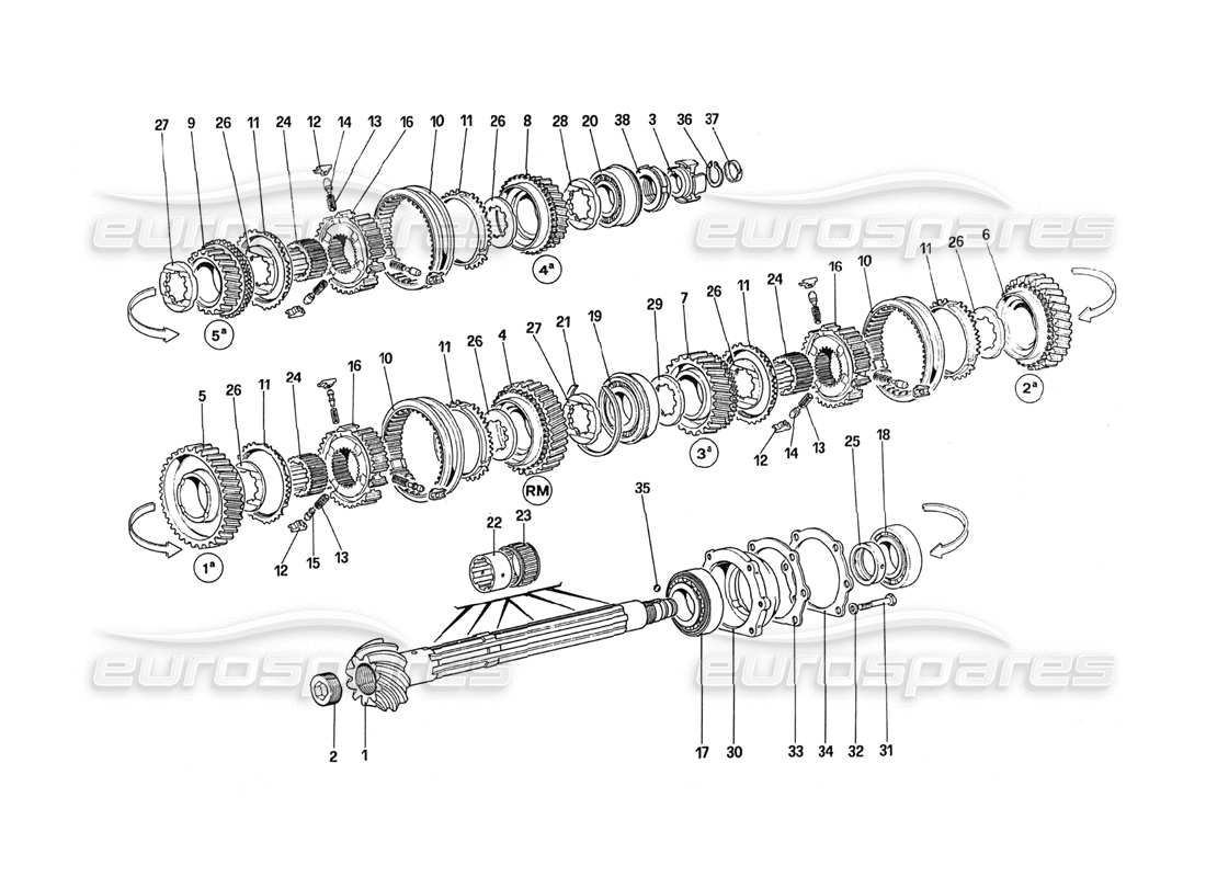 ferrari 288 gto lay shaft gears part diagram