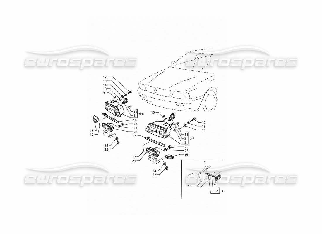 maserati qtp. 3.2 v8 (1999) front lights part diagram