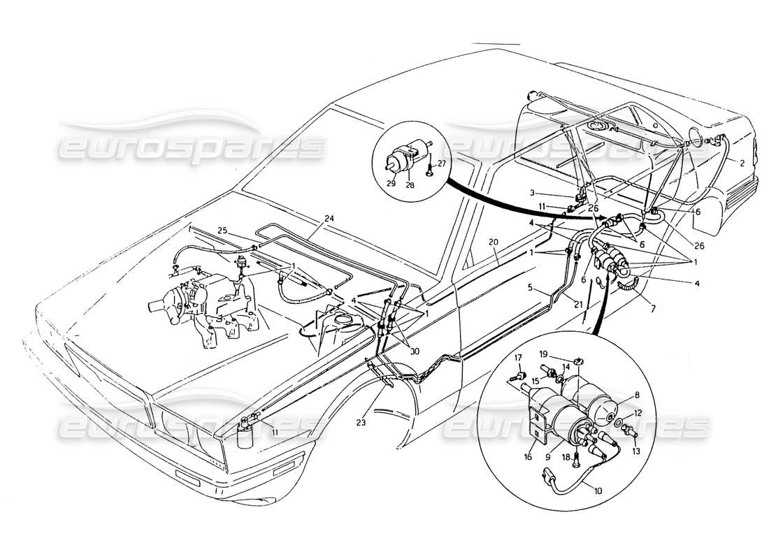 maserati 418 / 4.24v / 430 fuel pipes part diagram