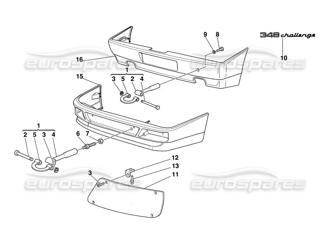 ferrari 348 challenge (1995) tow hooks - headlight guards - bumpers part diagram