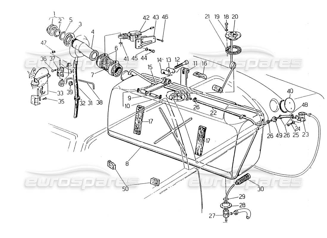 maserati 418 / 4.24v / 430 fuel tank part diagram