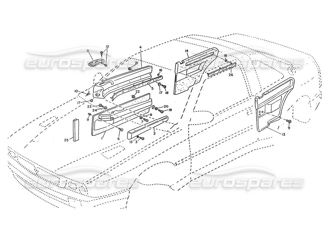 maserati ghibli 2.8 (non abs) doors, inner trims part diagram